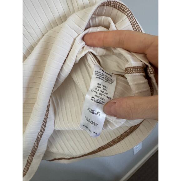 Women’s FRAME Denim Contrast Stitch Rib Top in Bone SZ S - Picture 3 of 4